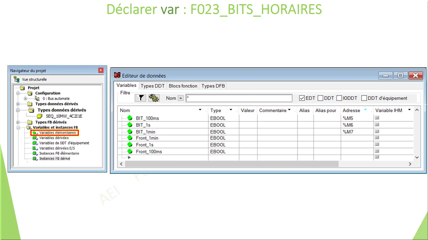 Déclarer var : F023_BITS_HORAIRES